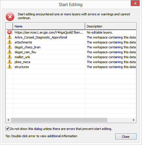 ArcMap Editor stating the Survey123 feature service is not editable